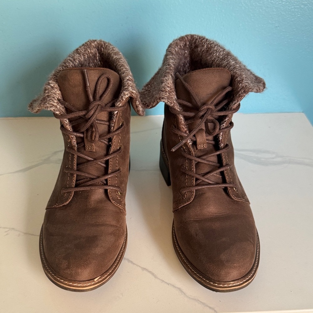 Cliffs by WHITE MOUNTAIN Chocolate Lace-Up Boots with Knit Cuff